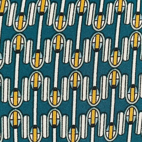 Max Studio Womens Small Geometric V Neck Peplum Blouse Teal White Yellow Shirt - Picture 13 of 13